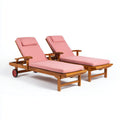 Lot de 2 bains de soleil à roulettes rose en bois d'acacia massif 200 x 70 x 35 cm