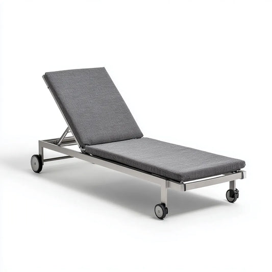 Bain de soleil à roulettes gris 200 x 65 x 35 cm en acier inoxydable et polyester