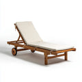 Bain de soleil à roulettes beige en bois d'acacia massif rectangulaire 200 x 70 x 35 cm