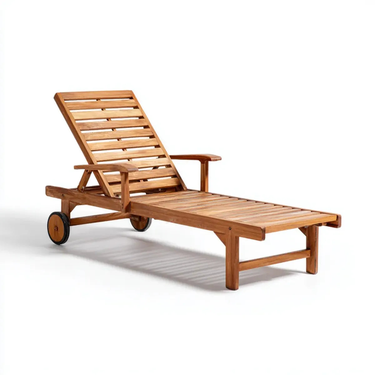 Bain de soleil à roulettes en bois massif d'acacia marron 200 x 65 x 30 cm rectangulaire