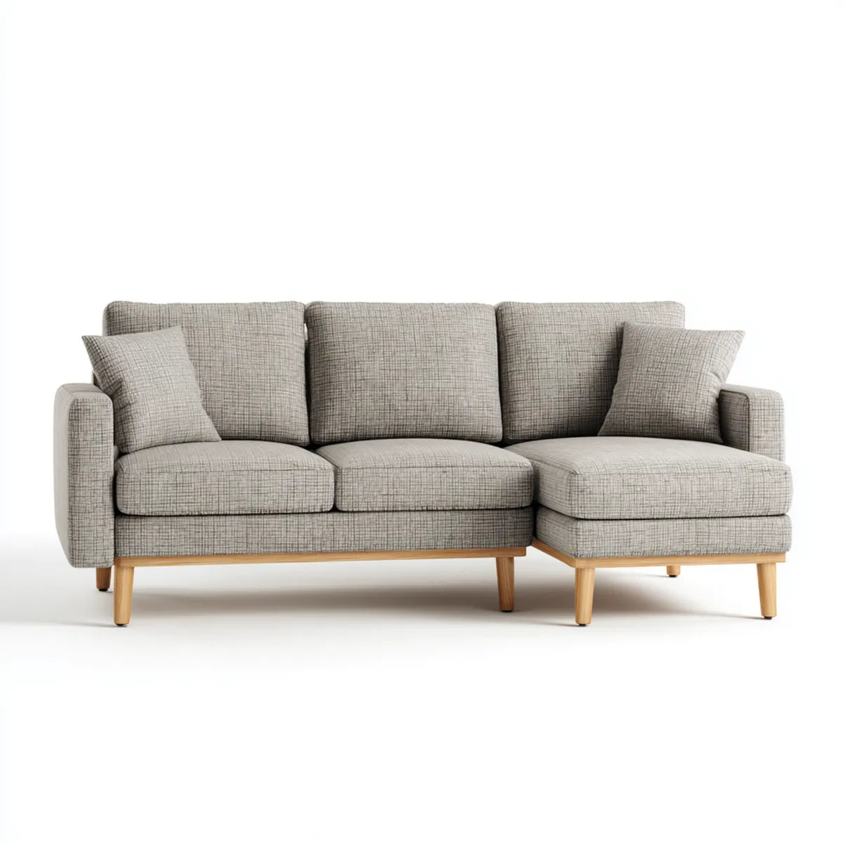 Canapé d’angle 3 places avec méridienne droite gris clair en polyester 230 x 150 x 85 cm
