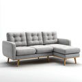 Canapé d’angle 3 places gris clair en polyester forme L 220 x 145 x 85 cm