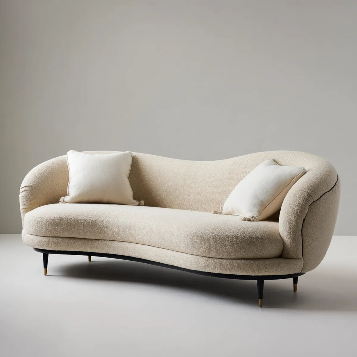 Canapé 3 places en polyester bouclette beige 210 x 92 x 78 cm forme incurvée