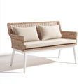 Canapé de jardin 2 places naturel et ivoire en résine tressée avec coussins 130 x 70 x 78 cm