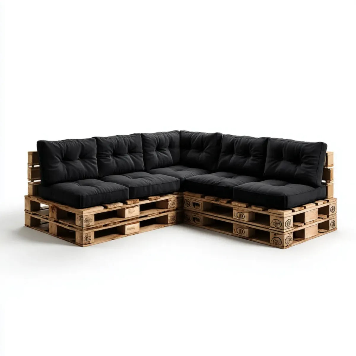 Ensemble canapé de jardin d'angle noir en pin massif 240 x 200 x 80 cm