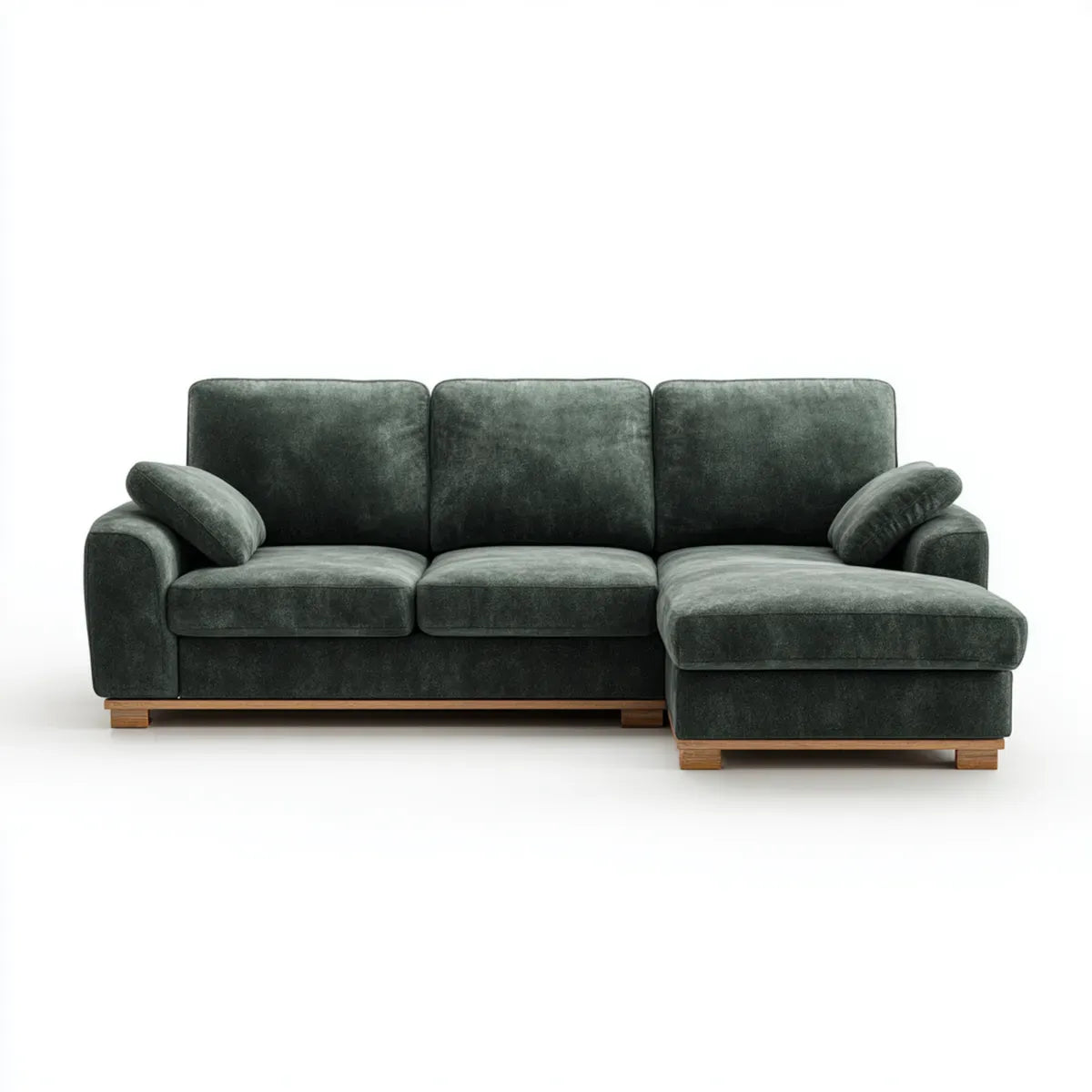 Canapé d’angle droit 3 places vert foncé en velours polyester 280 x 160 cm