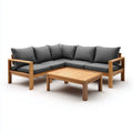 Salon de jardin d'angle 5 places brun et gris en bois d'acacia avec table basse 220 x 220 cm