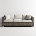 Canapé de jardin 3 places beige en résine tressée PE avec coussins en polyester rectangulaire 220 x 85 x 78 cm