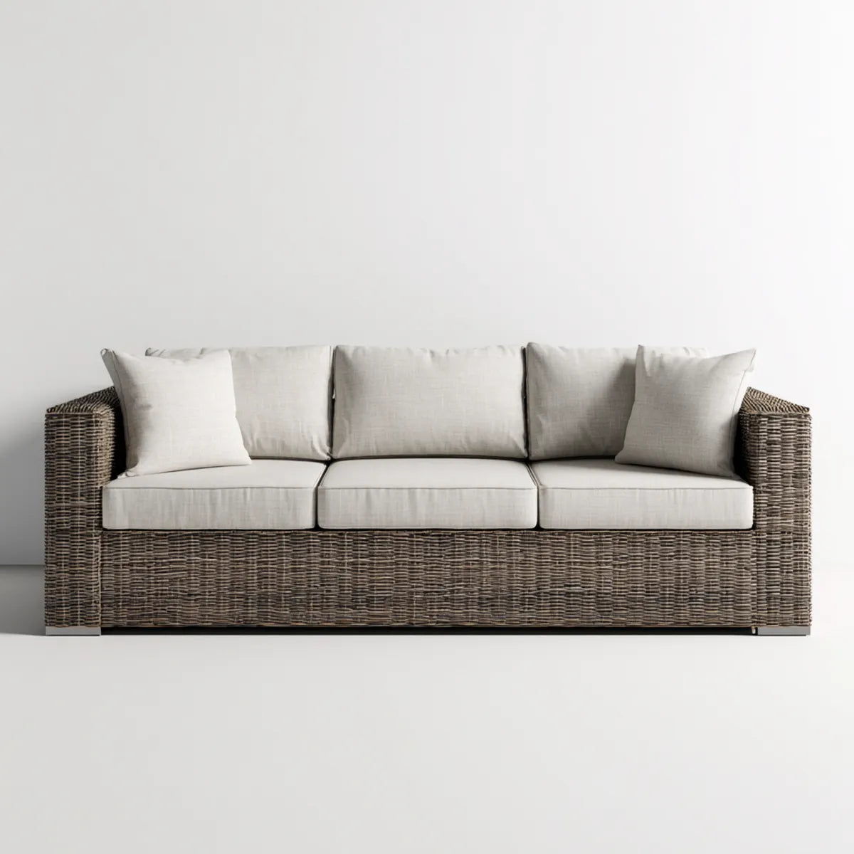 Canapé de jardin 3 places beige en résine tressée PE avec coussins en polyester rectangulaire 220 x 85 x 78 cm