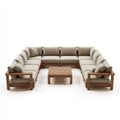 Salon de jardin modulable 10 places en U beige et brun en acacia massif 300 x 280 x 75 cm