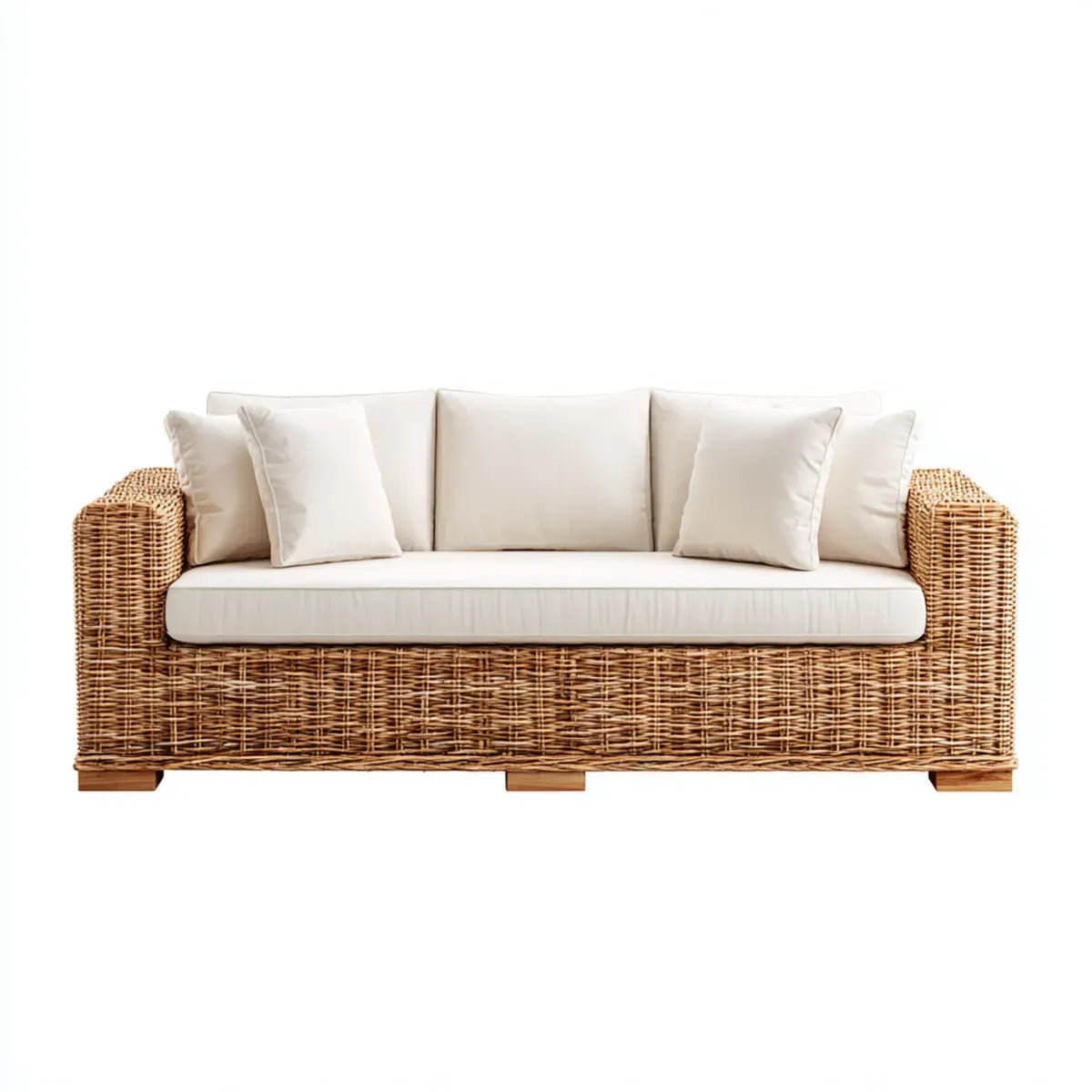 Canapé de jardin 3 places beige en rotin tressé 220 x 90 x 75 cm rectangulaire