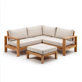 Canapé de jardin d'angle 2 places avec repose-pieds beige en acacia massif forme L 160 x 80 x 75 cm